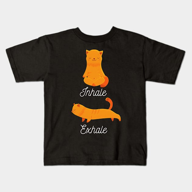 Inhale Exhale Funny Yoga Cat Meditation Meditating Kids T-Shirt by merchmafia